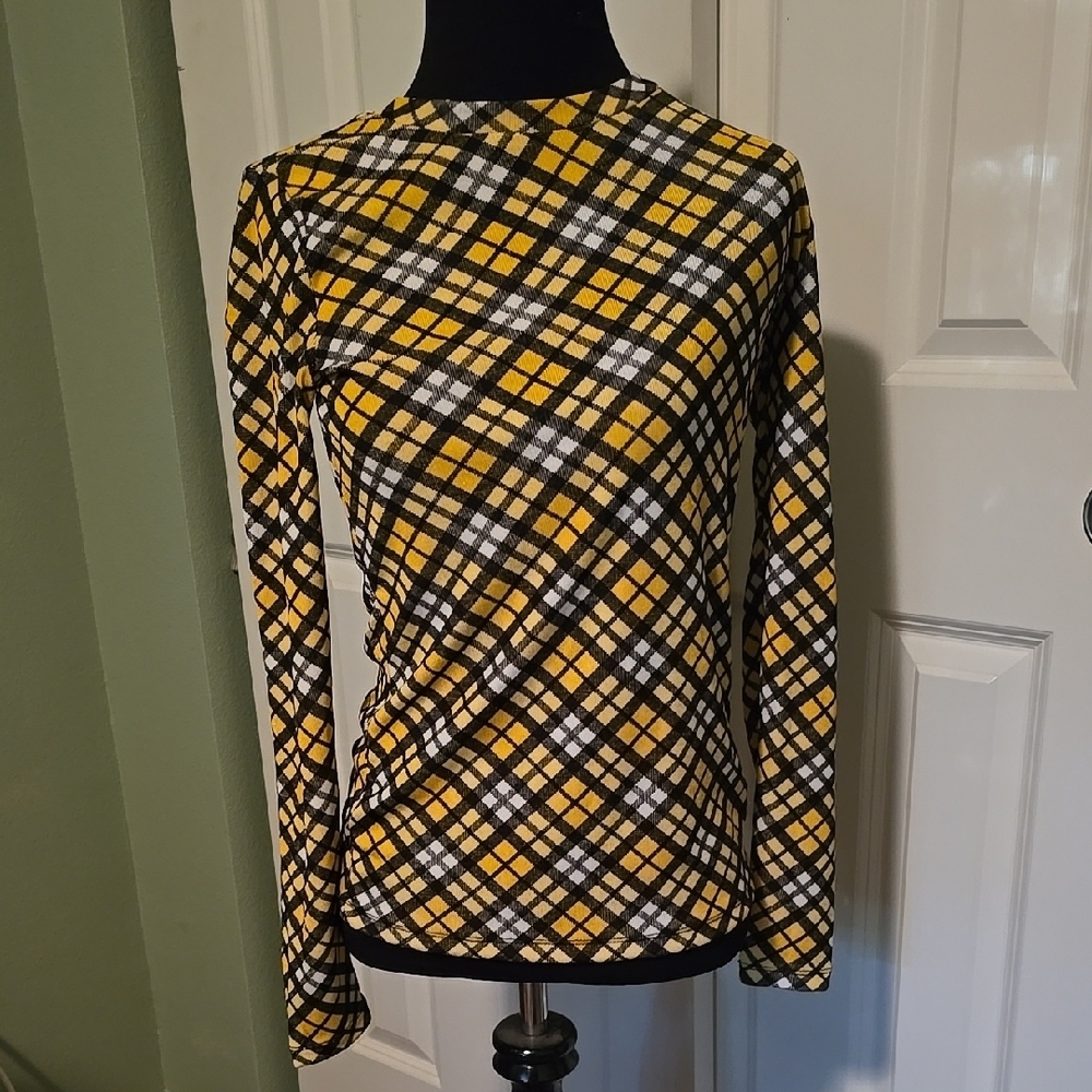 Plaid Long Sleeve Top - Yellow and Black